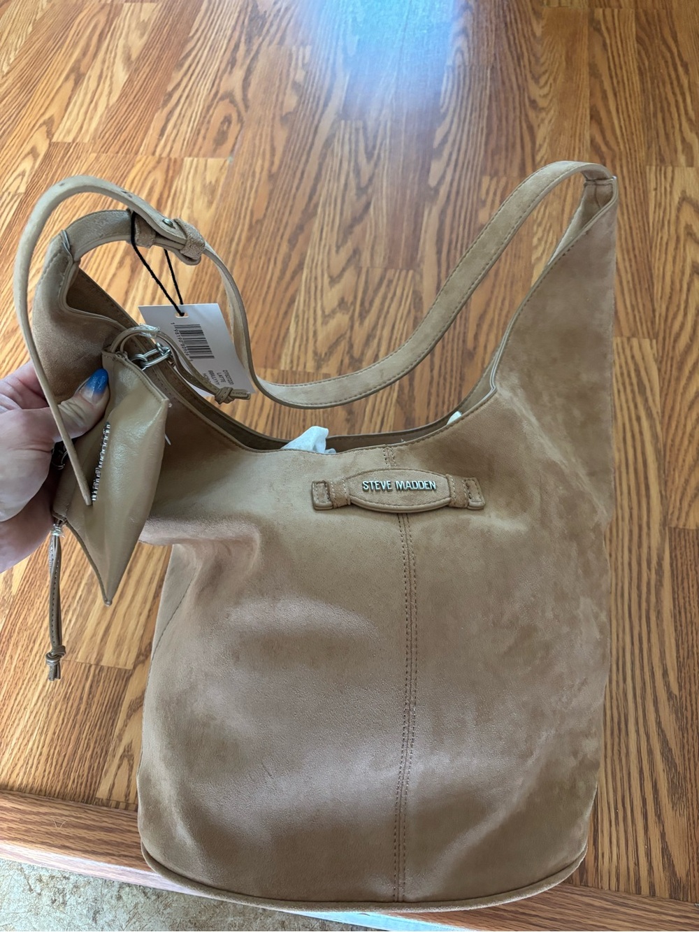Steve Madden Beige Suede Shoulder Hobo Bag
